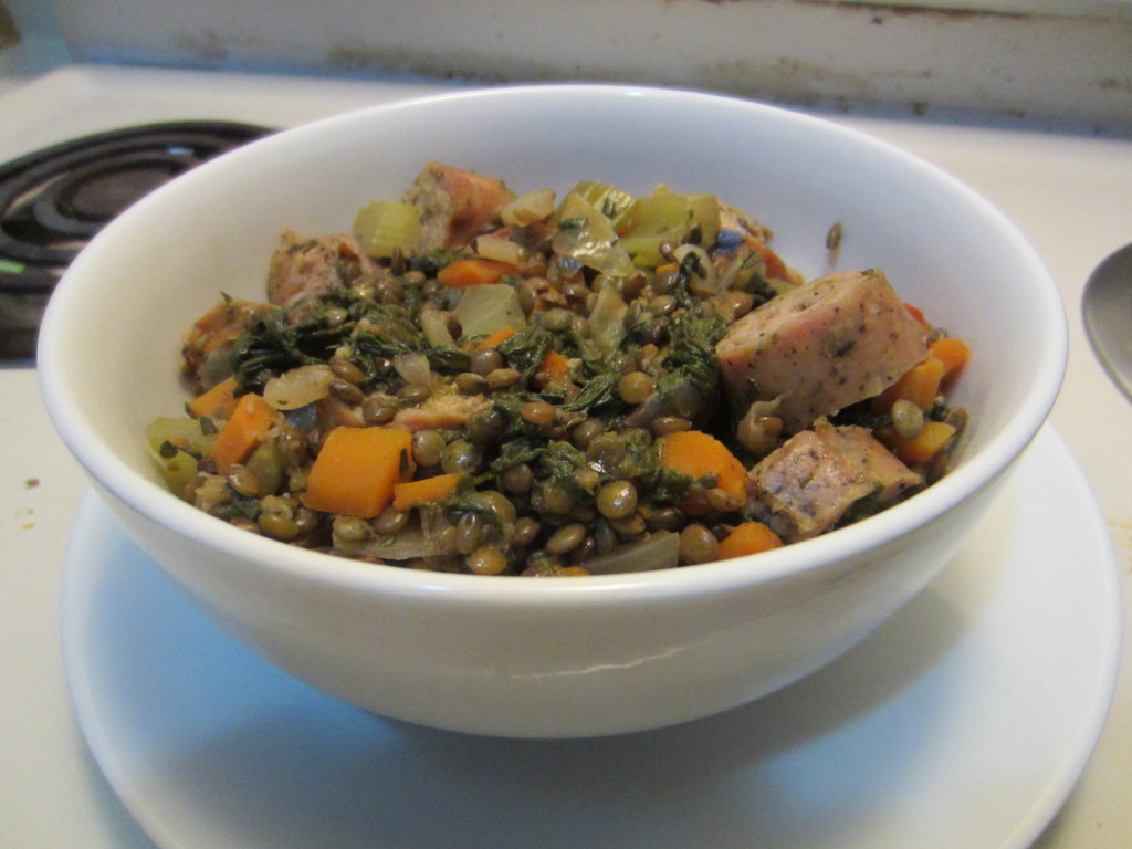 Sausage And Green Lentils Casserole